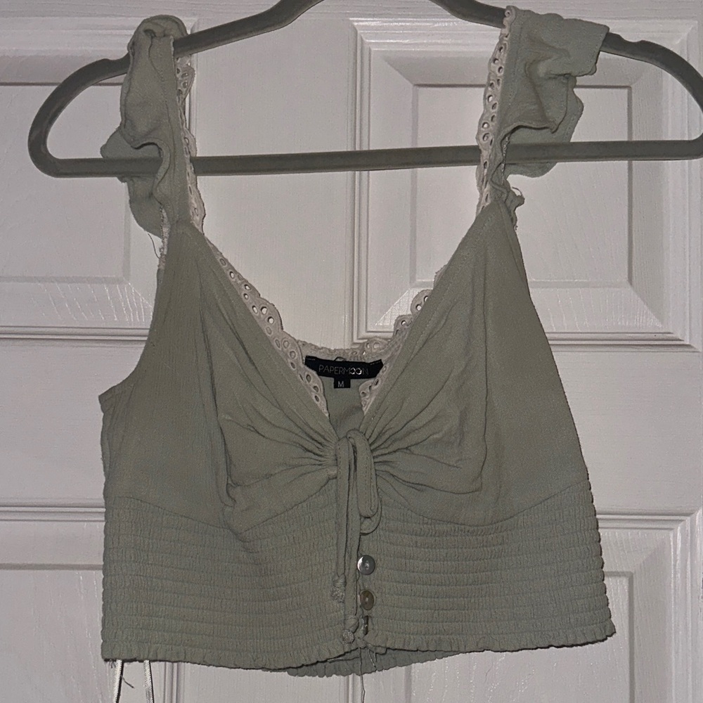 Boutique Light Green Lace Crop Top